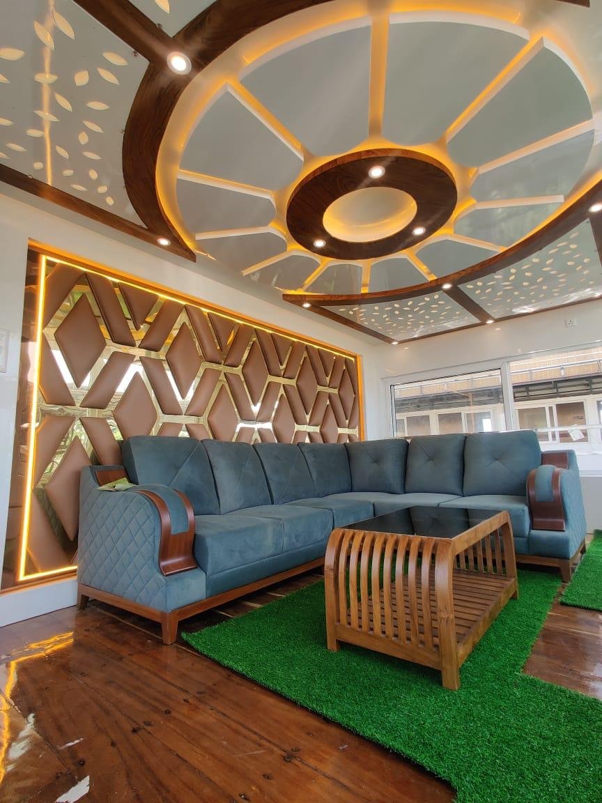 Modern bedroom interior with geometric wall decor on the 10 bedroom houseboat alleppey