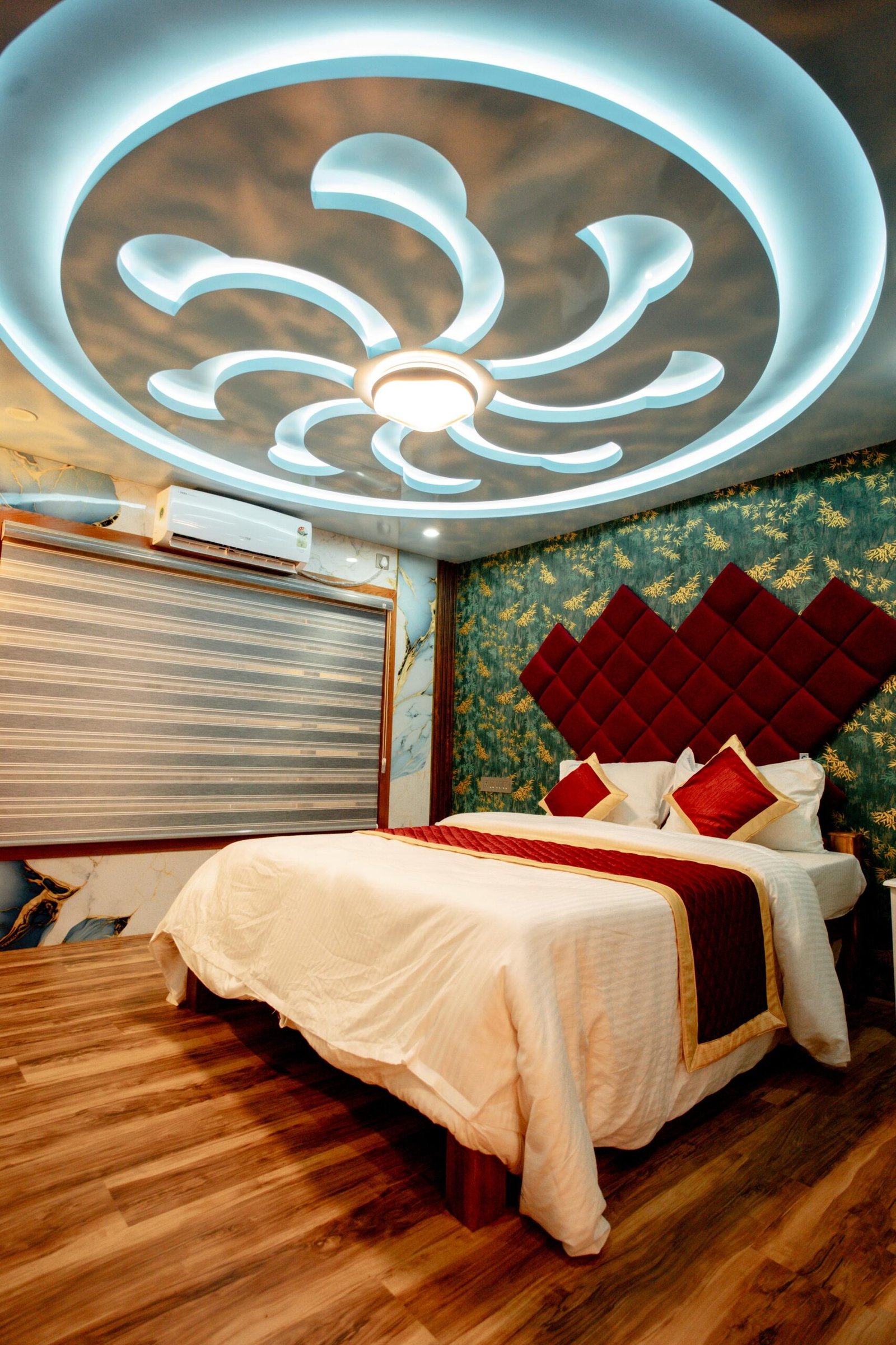 Premium double bedroom with modern decor perfectly suited for a large group stay